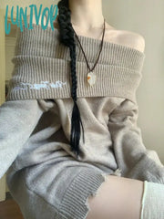 Lunivop 2024 New Autumn Winter Grunge France Slash Neck Sweater Fashion Stapless Y2K Aesthetic