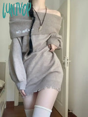 Lunivop 2024 New Autumn Winter Grunge France Slash Neck Sweater Fashion Stapless Y2K Aesthetic