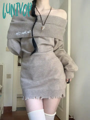 Lunivop 2024 New Autumn Winter Grunge France Slash Neck Sweater Fashion Stapless Y2K Aesthetic