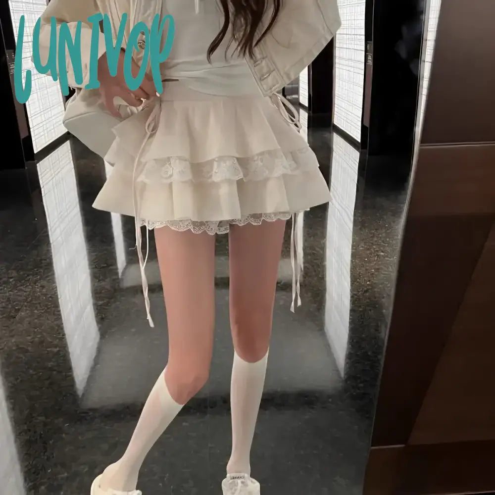 Lunivop 2024 New Kawaii Pleated Mini Skirt For Women Girl Cute Lolita Japanese Harajuku Fashion
