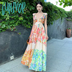 Lunivop 2024 New Sexy Women Ruffle Backless Sundress Deep V Summer French Elegant Bow Chic Slim