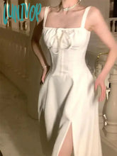 Lunivop 2024 New White Vintage Split Slip Dress Sleeveless A-Line Elegant Bohemian Sexy Fishbone