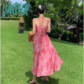 Lunivop 2024 New Women Backless Beach Quinceanera Sundress Summer Halter Elegant Retro Slim Mesh