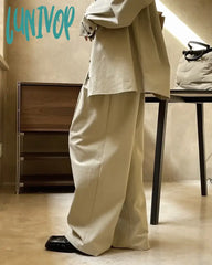 Lunivop 2024 Spring Fashion Double Pleated Design Wide Leg Pants Women Lazy Loose Silhouette High