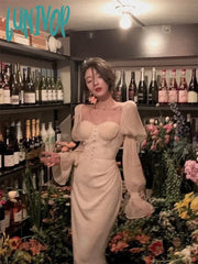 Lunivop 2024 Spring/Summer Fashion Retro Women Elegant Puff-Sleeve Midi Corset Dresses Evening Prom