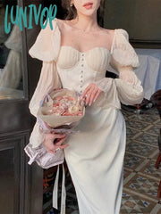 Lunivop 2024 Spring/Summer Fashion Retro Women Elegant Puff-Sleeve Midi Corset Dresses Evening Prom
