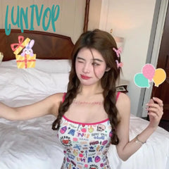 Lunivop 2024 Spring Summer New Camisole Vests Fashion Sweet Slim Fit Graffiti Pink Tank Top Y2K