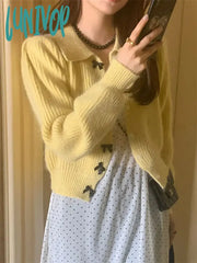 Lunivop 2024 Spring Sweet Solid Knitted Coats Women Casual Puff Sleeve Elegant Loose Chic New