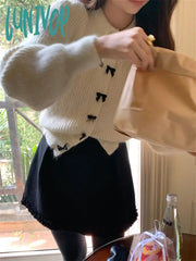 Lunivop 2024 Spring Sweet Solid Knitted Coats Women Casual Puff Sleeve Elegant Loose Chic New