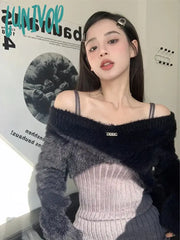 Lunivop 2024 Spring Y2K Two Peices Set Sexy Elegant Long Sleeve Sweater Pullovers + Women Knitted