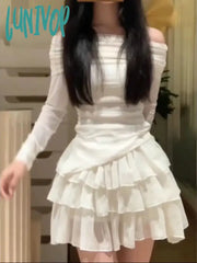 Lunivop 2024 Summer Even Party Y2K Mini Dress Women Two Pieces Skirt Set Female Japanese Kawaii