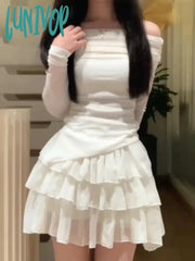 Lunivop 2024 Summer Even Party Y2K Mini Dress Women Two Pieces Skirt Set Female Japanese Kawaii