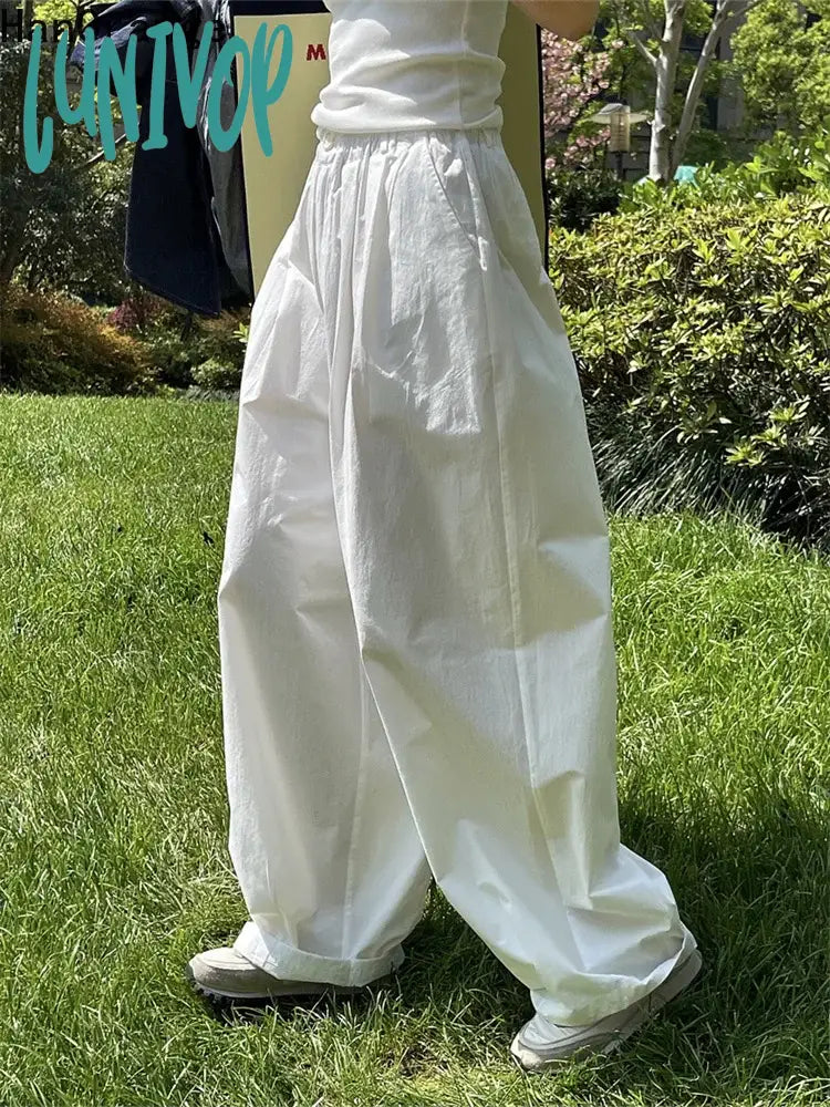 Lunivop 2024 Summer Fashion Simple High Waist Wide Leg Pants Women Loose Thin Casual Silhouette