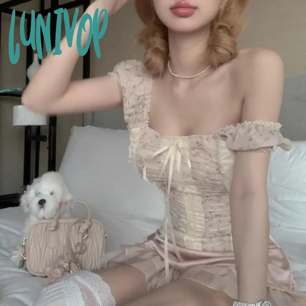 Lunivop 2024 Summer For Women Crop Tops Vintage Korean Retro Sweet Lace Up Camis Sleeveless Y2K