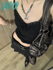 Lunivop 2024 Summer Lace Patchwork Vest For Women Korean Fashion Slim Fit Ruched Camisole Y2K