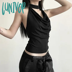 Lunivop 2024 Summer New Black Halter Vest For Women Fashion Street Slim Fit Tank Top Y2K Grunge