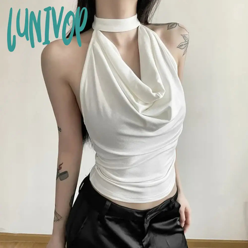 Lunivop 2024 Summer New Black Halter Vest For Women Fashion Street Slim Fit Tank Top Y2K Grunge