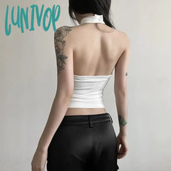 Lunivop 2024 Summer New Black Halter Vest For Women Fashion Street Slim Fit Tank Top Y2K Grunge