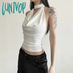Lunivop 2024 Summer New Black Halter Vest For Women Fashion Street Slim Fit Tank Top Y2K Grunge
