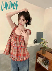Lunivop 2024 Summer New Fungus Vest For Women Fashion Vintage Red Plaid Tank Top Y2K E-Girl