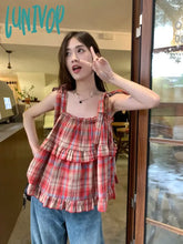 Lunivop 2024 Summer New Fungus Vest For Women Fashion Vintage Red Plaid Tank Top Y2K E-Girl