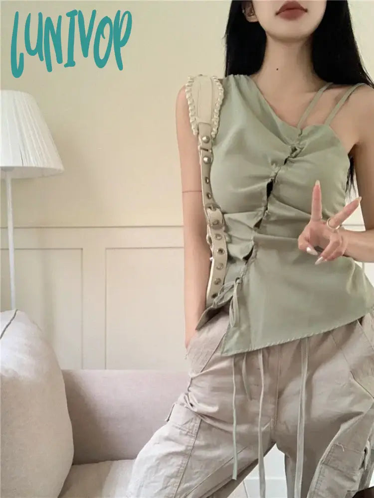 Lunivop 2024 Summer New Green Vest For Women Fashion Sexy Slim Fit Drawstring Tank Top Y2K Grunge