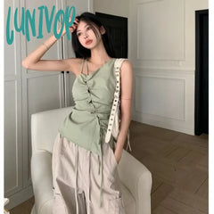 Lunivop 2024 Summer New Green Vest For Women Fashion Sexy Slim Fit Drawstring Tank Top Y2K Grunge