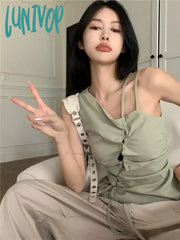Lunivop 2024 Summer New Green Vest For Women Fashion Sexy Slim Fit Drawstring Tank Top Y2K Grunge