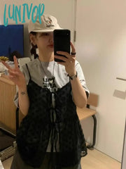 Lunivop 2024 Summer New Mesh Lace Up Camisole Mujer Sexy Loose Straight Vest For Women Y2K