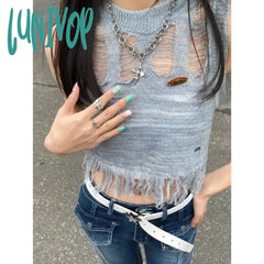 Lunivop 2024 Summer New Sleeveless T-Shirts Vintage Fashion Hollow Out Hole Vet For Women Y2K
