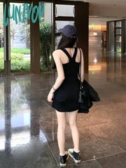 Lunivop 2024 Summer New Square Collar Sleeveless Backless Knitted Suspender Dress For Women Sexy