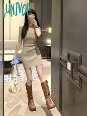 Lunivop 2024 Summer New Square Collar Sleeveless Backless Knitted Suspender Dress For Women Sexy