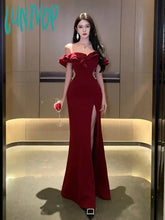 Lunivop 2024 Summer Red Sexy Club Backless High Split Ruffles Wrapped Hip Dress Elegant Luxury Off