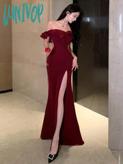 Lunivop 2024 Summer Red Sexy Club Backless High Split Ruffles Wrapped Hip Dress Elegant Luxury Off
