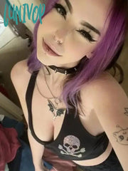 Lunivop 2024 Summer Sexy Backless Halter Tops Women Fashion Street Skull Diamond Camisole Y2K