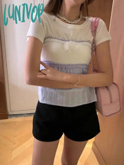 Lunivop 2024 Summer Simple Patchwork Strapless Tops Slim Fit Ruffles Vest For Women Y2K Grunge