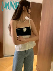 Lunivop 2024 Summer Simple Patchwork Strapless Tops Slim Fit Ruffles Vest For Women Y2K Grunge