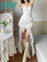 Lunivop 2024 Summer Streetwear Vintage Dresses Grunge Y2K Aesthetic Irregular Ruffled Vestido Slim