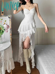 Lunivop 2024 Summer Streetwear Vintage Dresses Grunge Y2K Aesthetic Irregular Ruffled Vestido Slim
