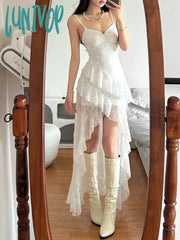 Lunivop 2024 Summer Streetwear Vintage Dresses Grunge Y2K Aesthetic Irregular Ruffled Vestido Slim