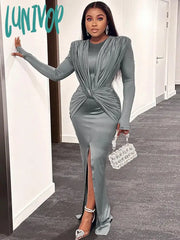 Lunivop 2024 Winter Spring Women Sexy Maxi Bodycon Dress Solid Long Sleeve O-Neck A-Line Pencil
