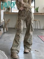 Lunivop 2024 Woman Y2K Camo Cargo Pants Streetwear Grunge Vintage Wide Leg Trousers Oversized