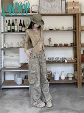 Lunivop 2024 Woman Y2K Camo Cargo Pants Streetwear Grunge Vintage Wide Leg Trousers Oversized