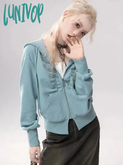 Lunivop 2024 Women Autumn Solid Simple Pleated Coats New Casual Streetwear Fashion Jackets Korean