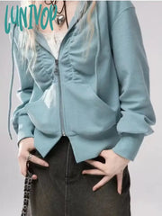 Lunivop 2024 Women Autumn Solid Simple Pleated Coats New Casual Streetwear Fashion Jackets Korean