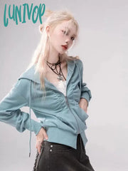 Lunivop 2024 Women Autumn Solid Simple Pleated Coats New Casual Streetwear Fashion Jackets Korean