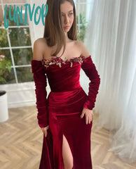 Lunivop 2024 Women Evening Dresses Long Sleeve Sweetheart Velour Sexy Mermaid Court Floor-Length