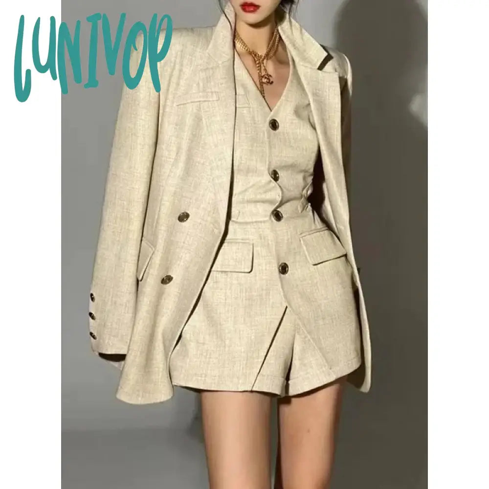 Lunivop 2024 Women’s Blazer And Vest Shorts Three Pieces Set Jacket Suits Korean Fashion Office