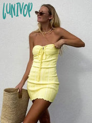 Lunivop 2024 Y2K Mini Backless Bodycon Dress Women Sexy Halter Neck Sleeveless Knitted Party
