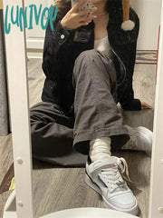 Lunivop 2024 Zipper Jeans Solid Coats Streetwear Fashion All Match Ins Chaquetas Mujer Women Turn